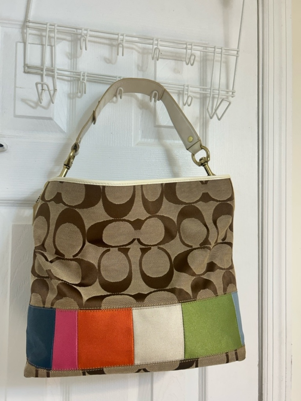 Coach Patchwork Signature Canvas Hobo Bag in Brown and Multicolor (Style #10858)